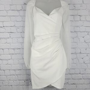 NWT White Long Sleeve Surplice Mini Dress - Large